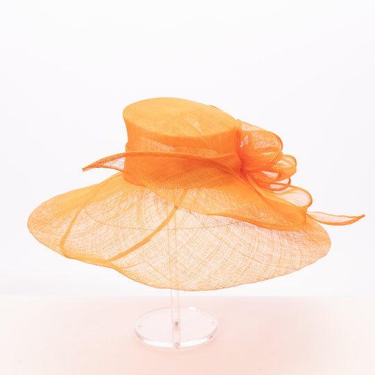 Orange Sinamay Wide Brim Hat with Abstract Bow