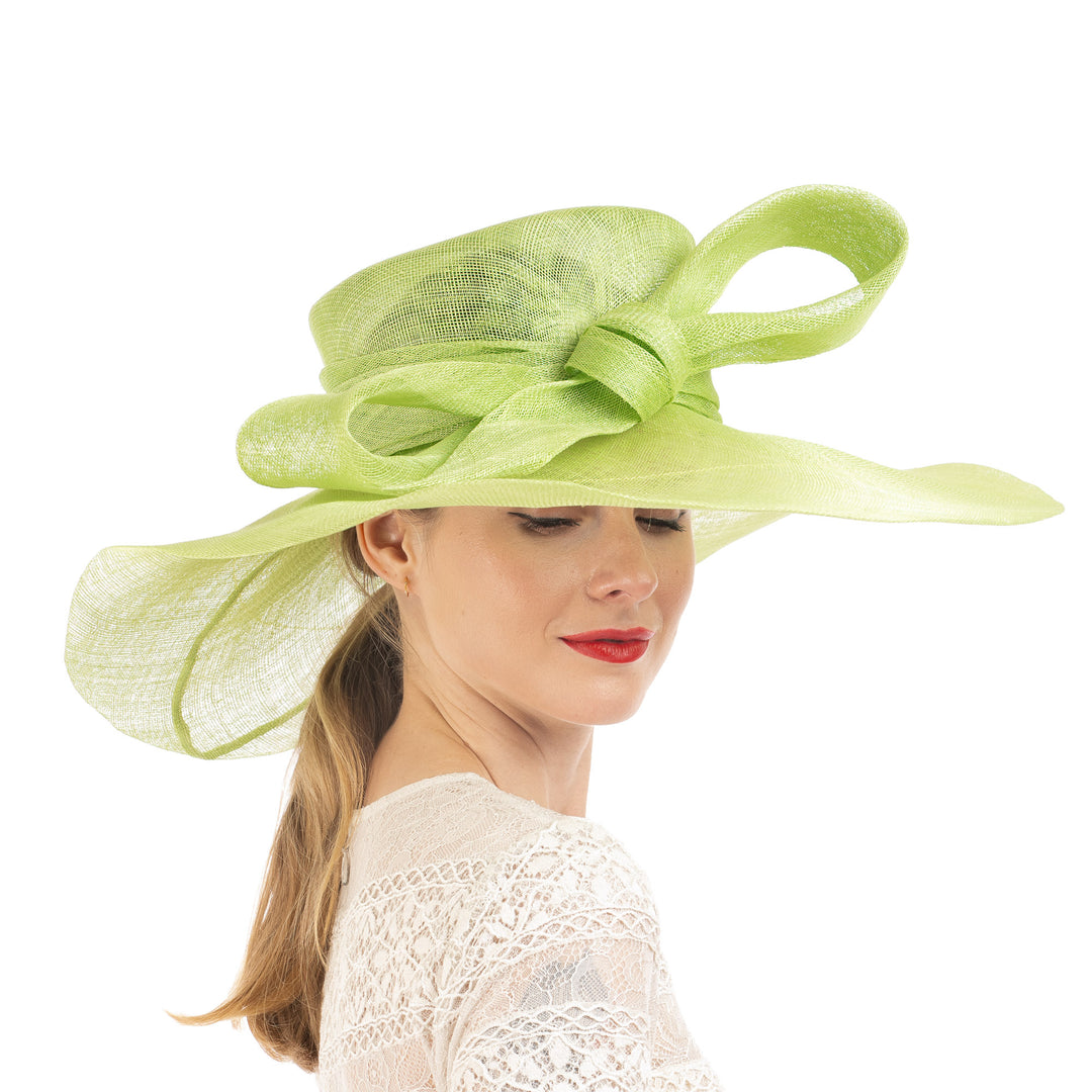Bright Lime Wide Brim Sinamay Hat with Bow