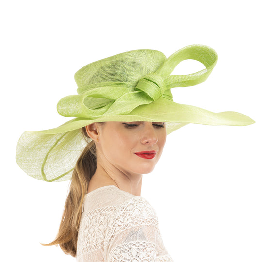 Bright Lime Wide Brim Sinamay Hat with Bow