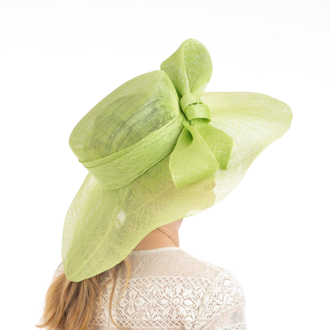 Bright Lime Wide Brim Sinamay Hat with Bow