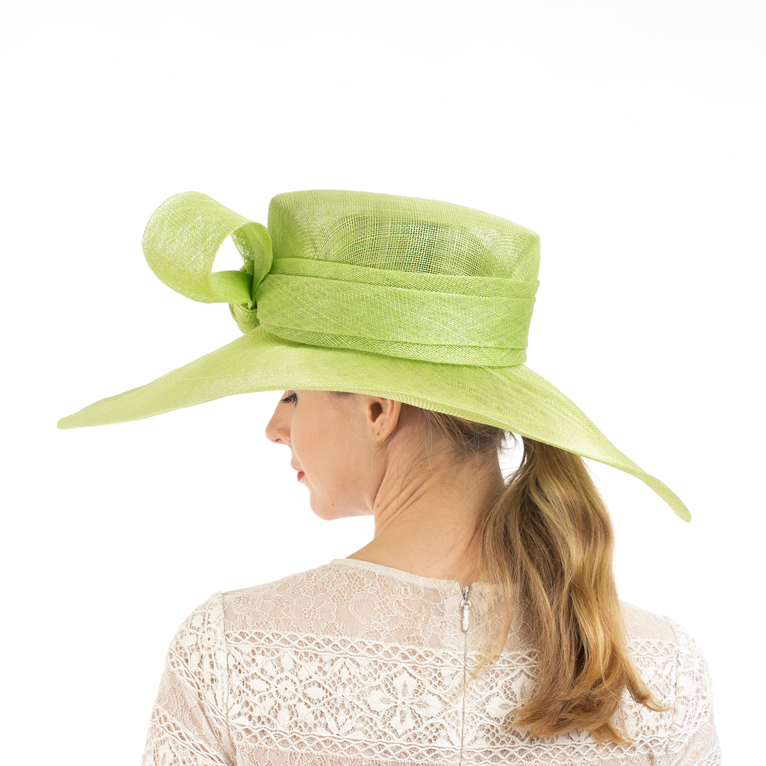 Bright Lime Wide Brim Sinamay Hat with Bow