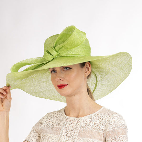 Bright Lime Wide Brim Sinamay Hat with Bow