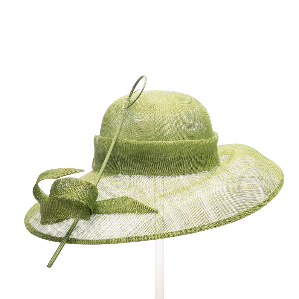 Green hat with a bow on a white background