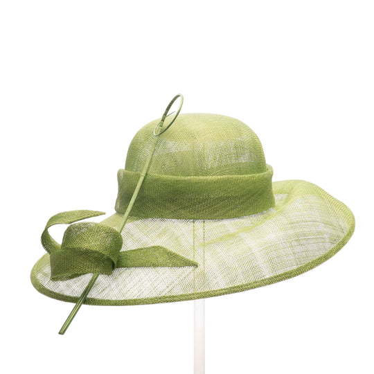 Green hat with a bow on a white background