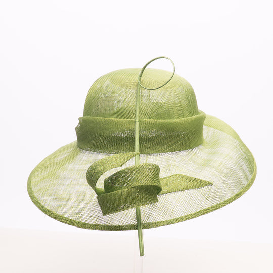 Green Asymmetric Brim Sinamay Hat with Ribbon Detail