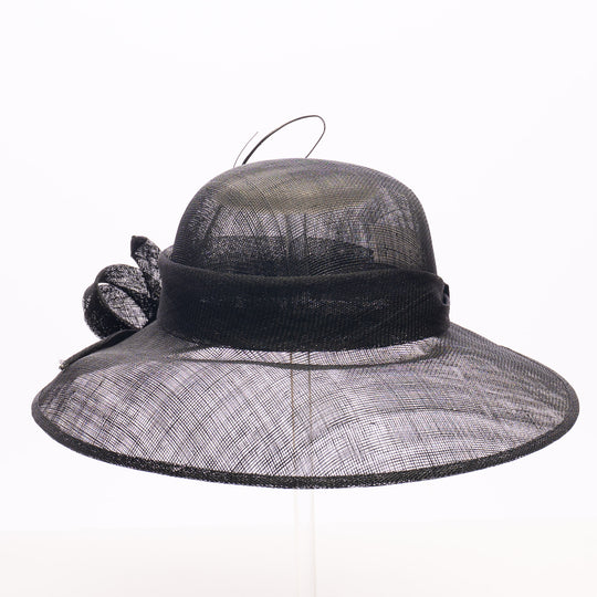 Black Asymmetric Brim Sinamay Hat with Ribbon Detail
