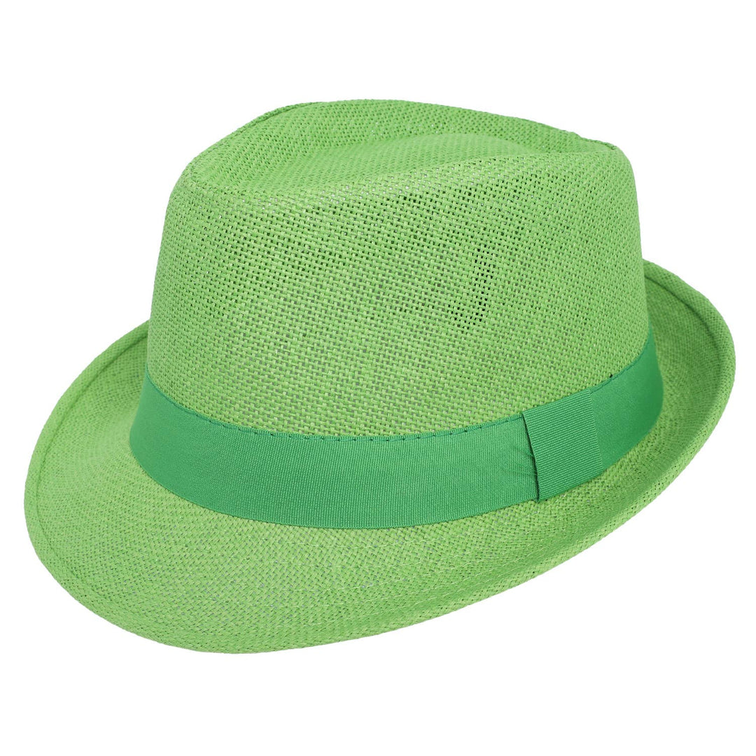 Paper Braid Panama Fedora Hat with Satin Band – Green