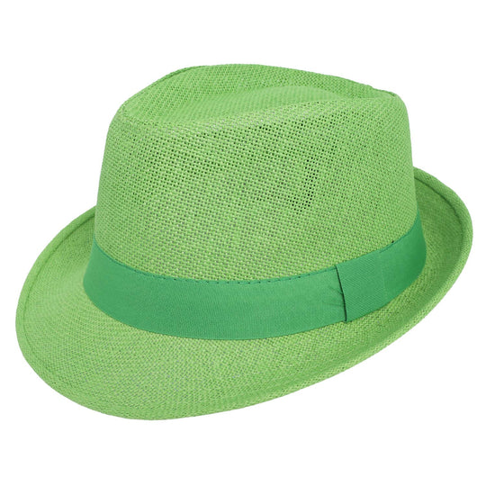Paper Braid Panama Fedora Hat with Satin Band – Green