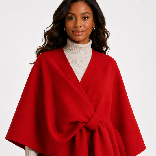 Italian Large Poncho with Knot Closure – Red