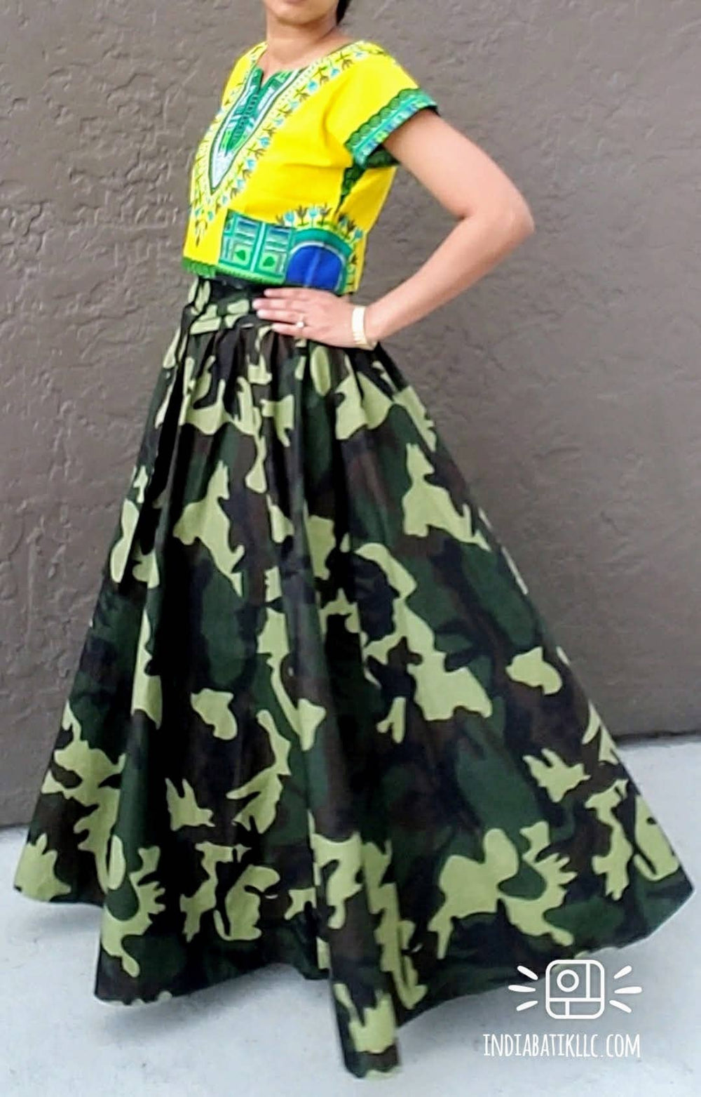 Falda larga maxi - Camuflaje verde