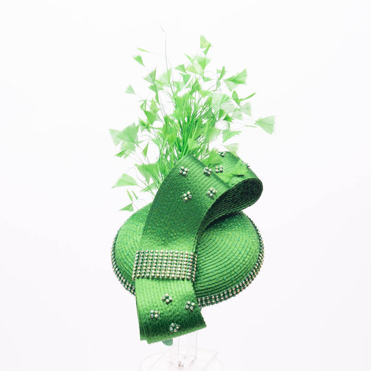 Beautiful headband with rhinestone AND feather : Green