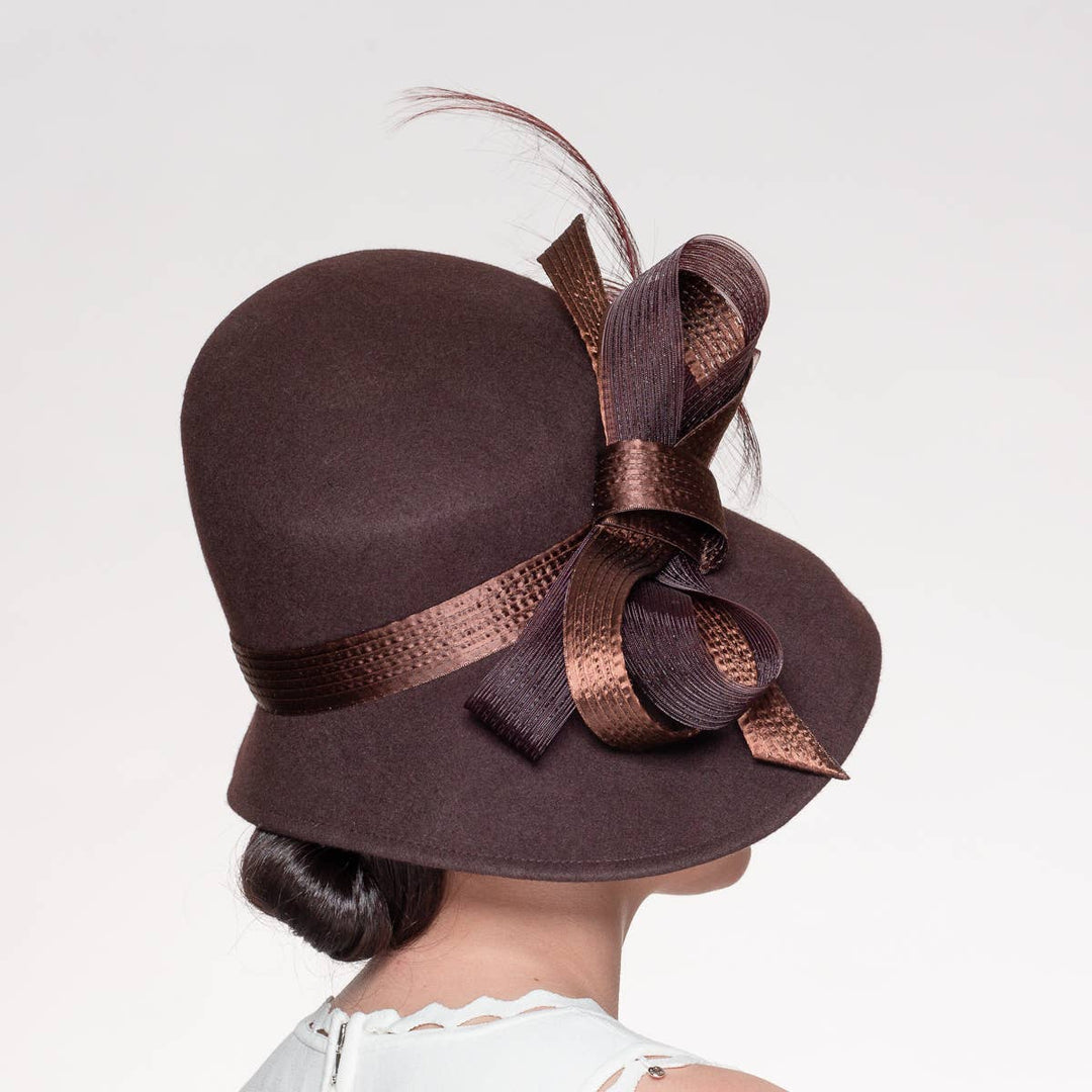 Feather Bow Trim Asymmetric Wool Felt Hat: Royal