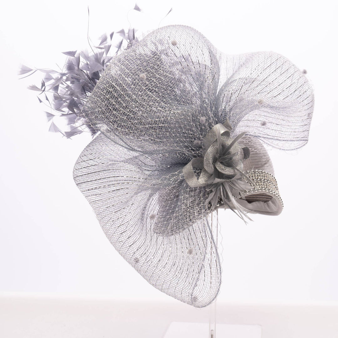 Variety Feather And Puff Crinoline Bow On Satin Cloche Base: Purple