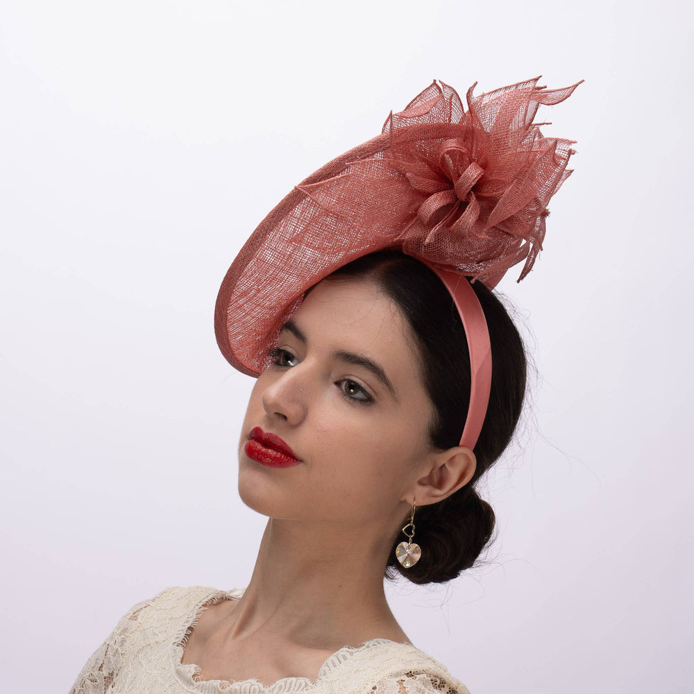 Sinamay Flower Top And Botton Saucer Fascinator: Coral