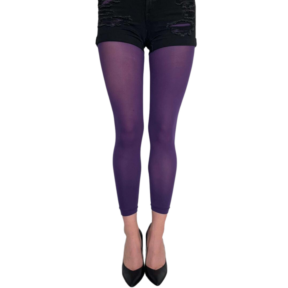 Purple Opaque Patterned Footless Tights Street Art for Women Malka
