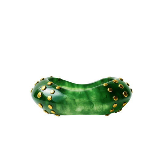 Bindi Bangle Bracelet – Colored Resin Cuff with Gold-Plated Studs - Green