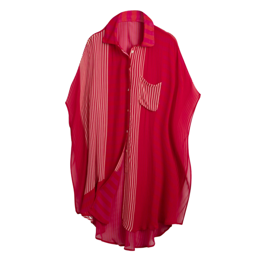 Red Striped Oversized Shirt – Lightweight Viscose Georgette Blouse