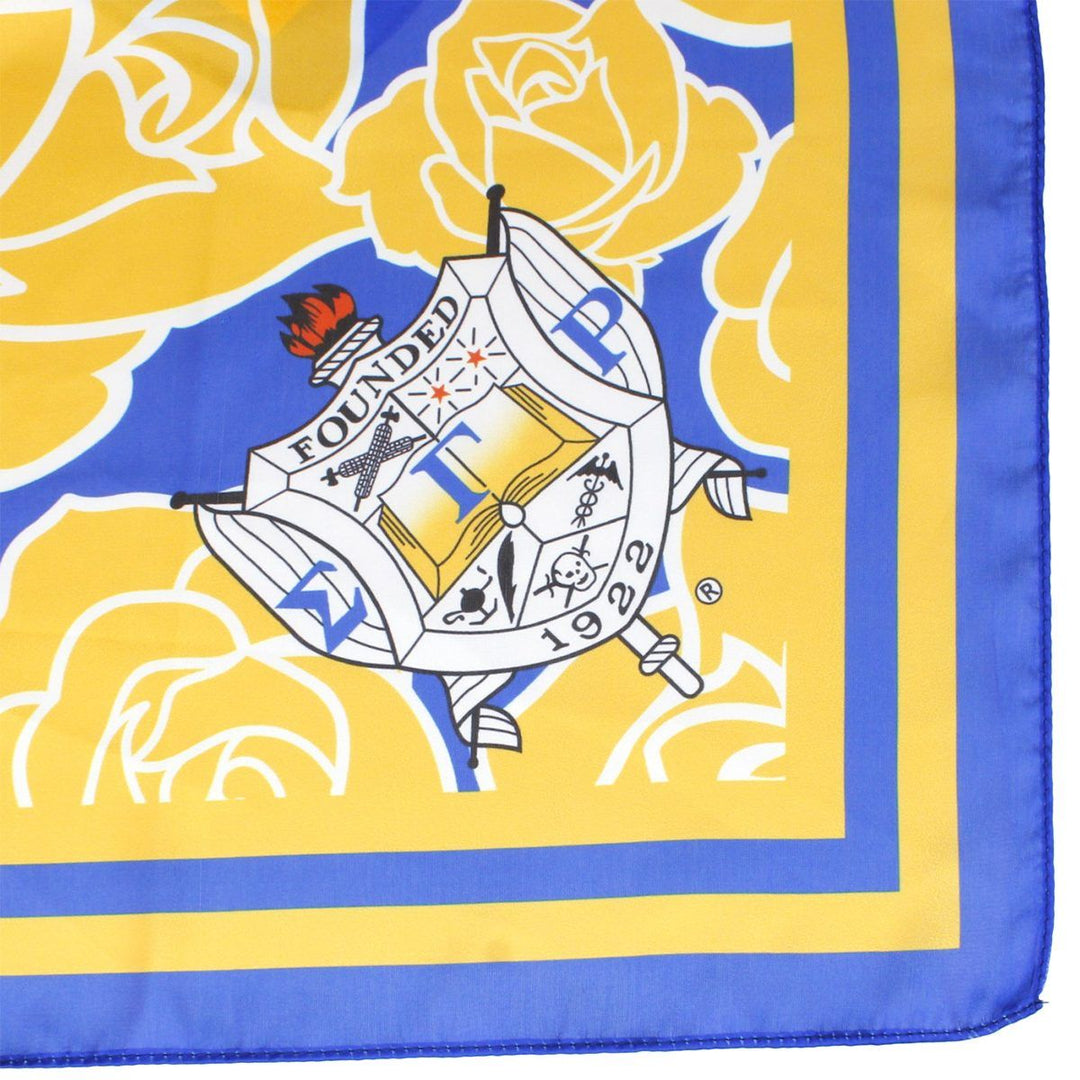 Square scarf with a bell and floral design, featuring the text 'Founded 1922'.
