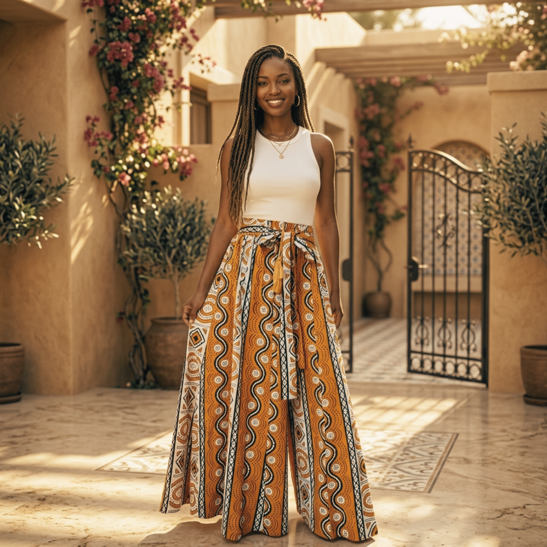 African Print Palazzo Pants – Mustard Tribal