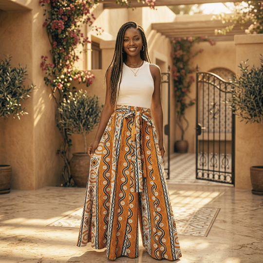 African Print Palazzo Pants – Mustard Tribal