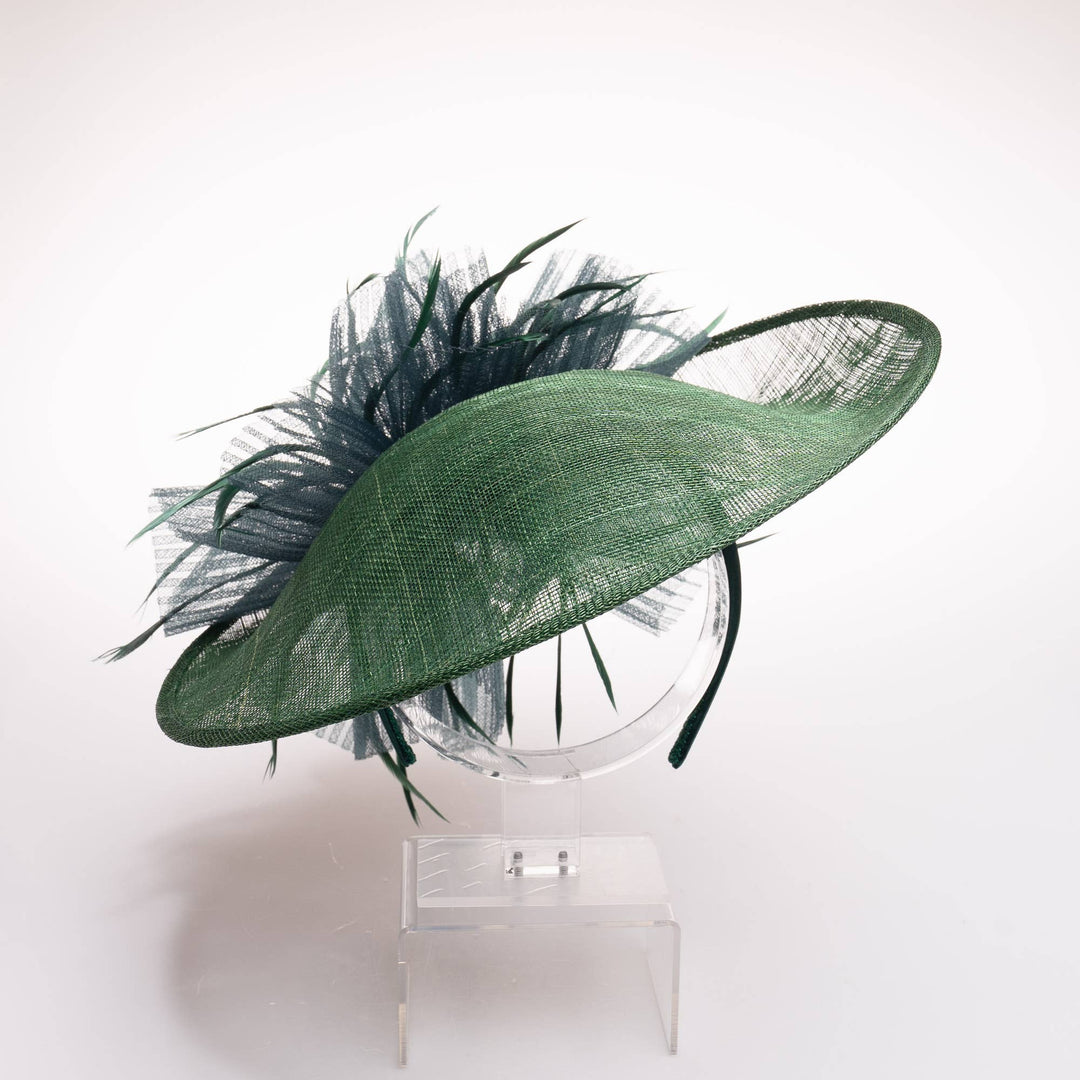 Sinamay Fascinator Feather Trim Headband: Forest Green