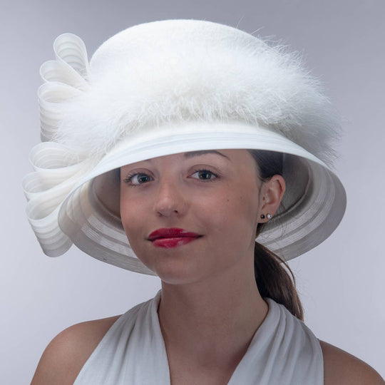 Crinoline Feather Bow Trim Tall Crown Wool Felt Hats: Wine