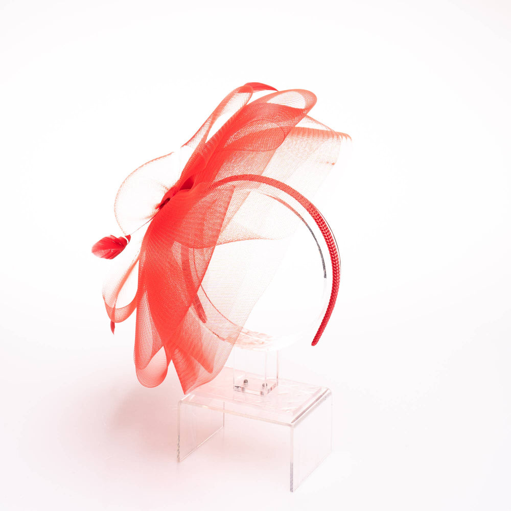 Crinoline Flower Headband Feather Trim: Red
