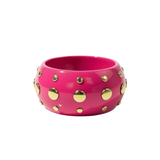 Bowie Bangle Bracelet – Colored Resin Cuff with Gold-Plated Studs - Pink