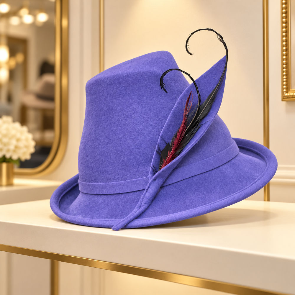 Alpine Fedora with Feathers – Periwinkle Blue