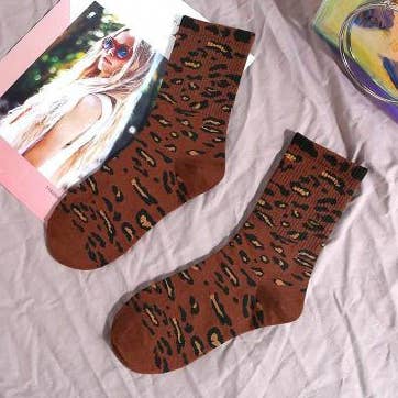 Calcetines deportivos con estampado de leopardo - Marrón