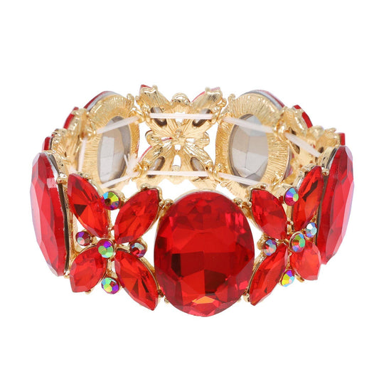 Armband Kristall-Edelstein, oval, mit Blumenmuster: Rot