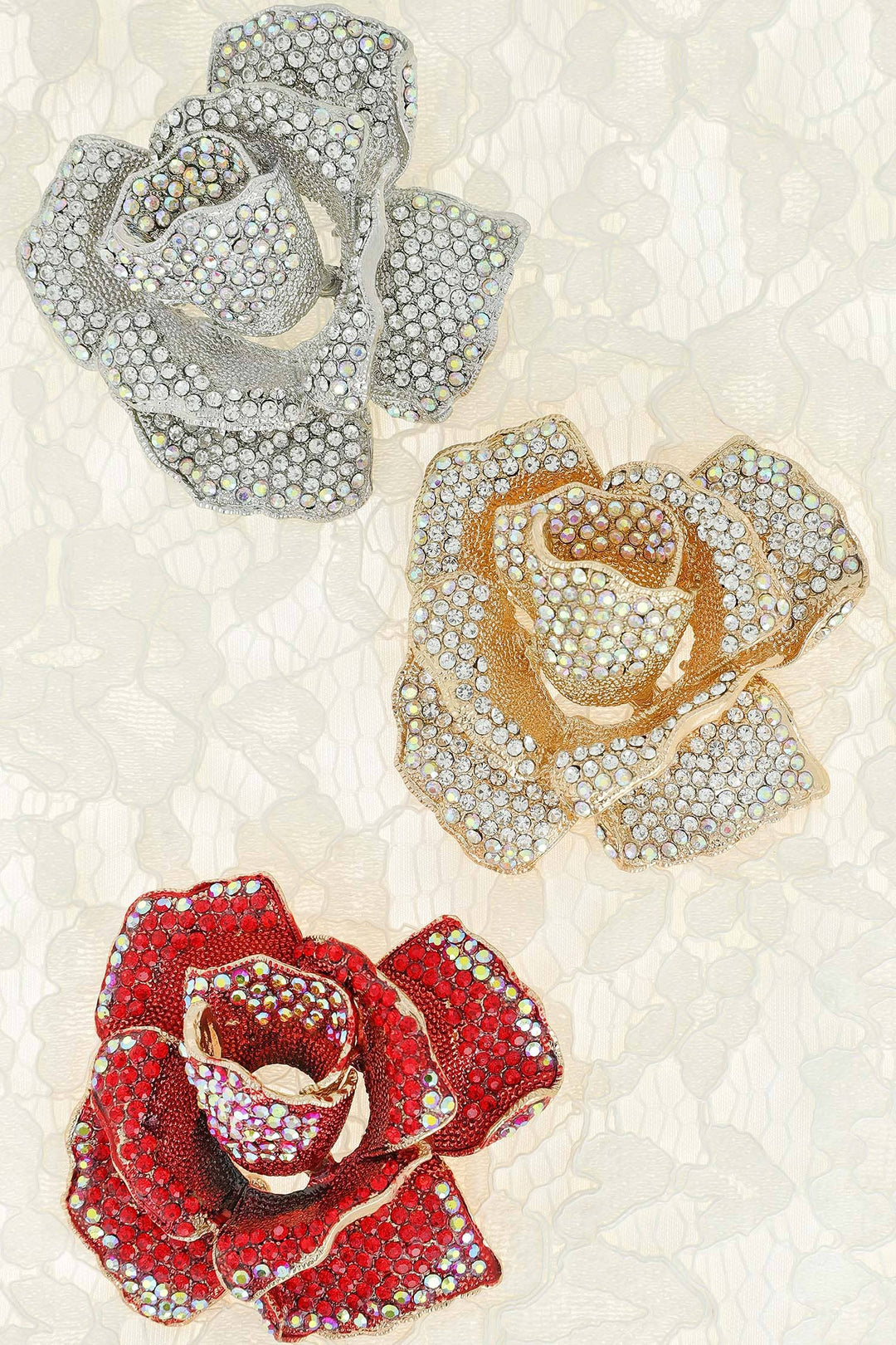 Broche de rosa con incrustaciones de diamantes de imitación: fucsia