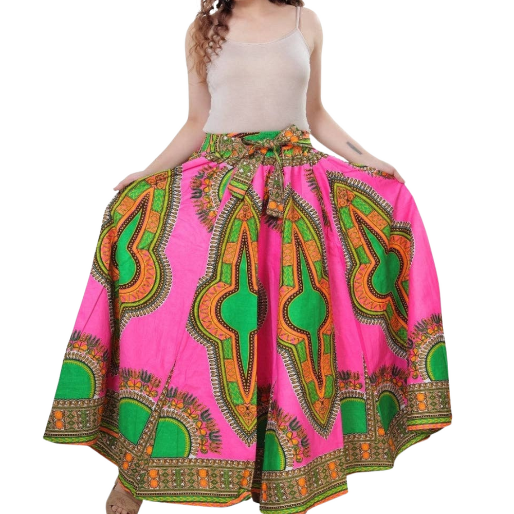 Long Maxi Skirt:Pink Dashiki