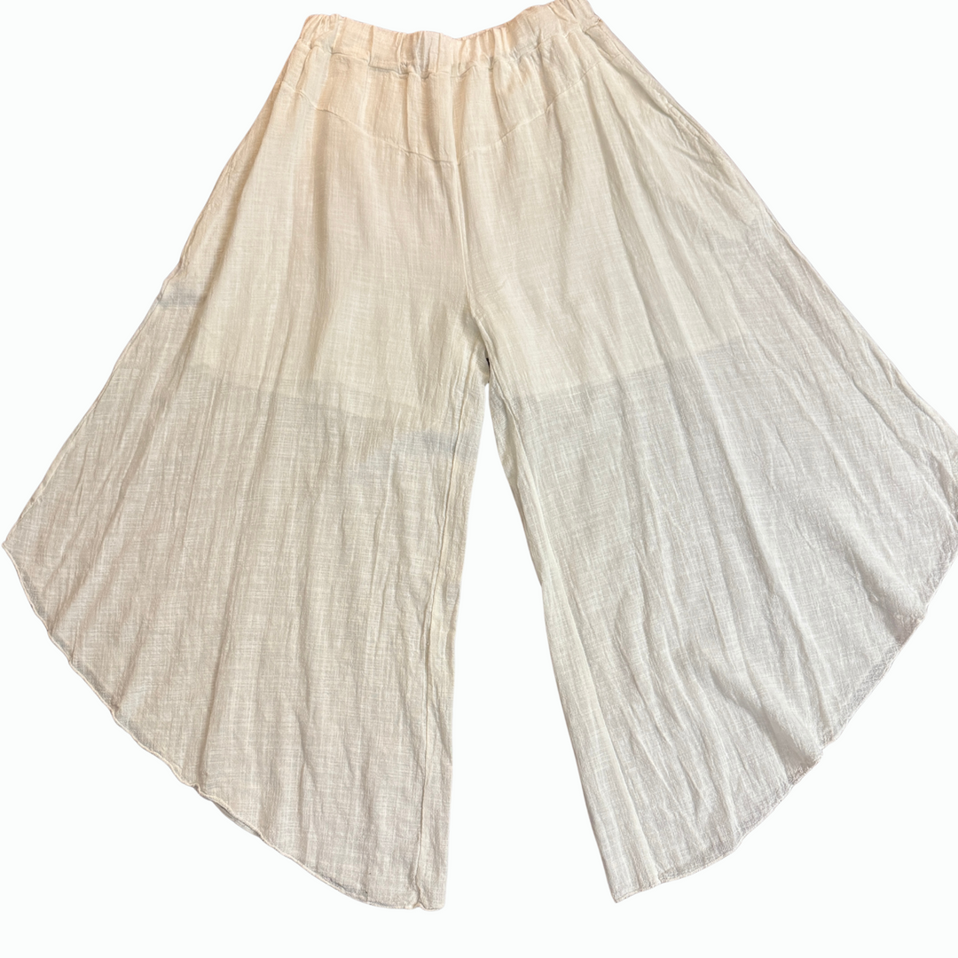 Beige wide-leg pants on a white background