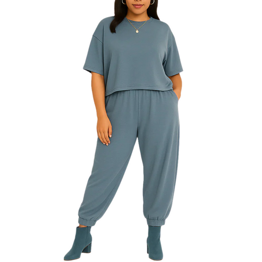 Washed Denim Blue Lounge Set – Flowy Top & Pants