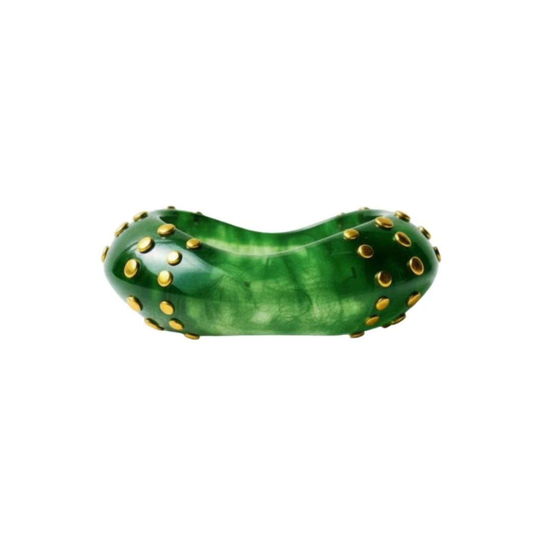 Bindi Bangle Bracelet – Colored Resin Cuff with Gold-Plated Studs - Green