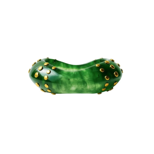 Bindi Bangle Bracelet – Colored Resin Cuff with Gold-Plated Studs - Green