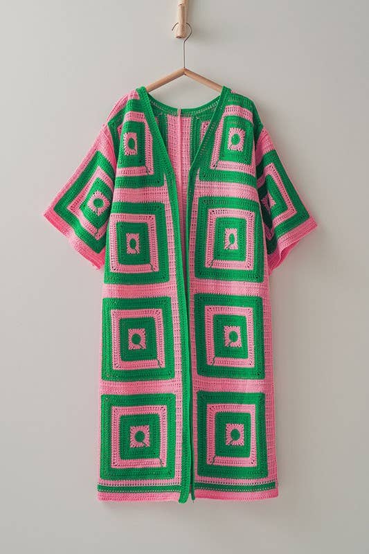 Geometric Crochet Knitted Cardigan - Pink