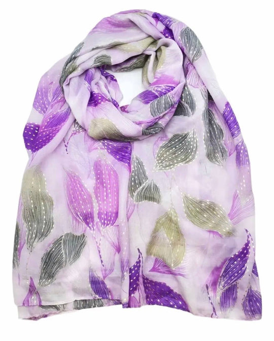 Purple Leaves Soft  Cotton Blend Spring Scarf