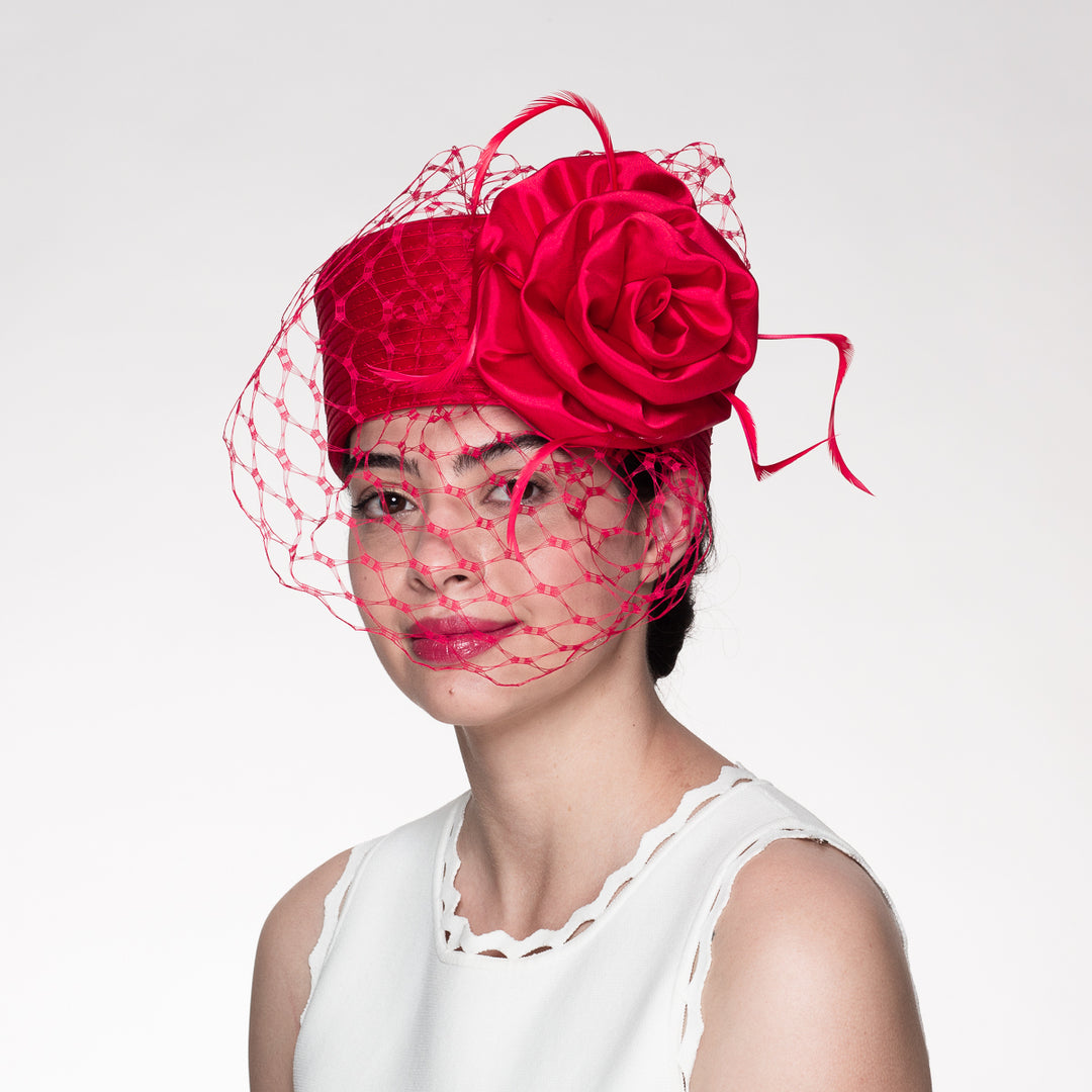 Red Pillbox Hat with Veil | Elegant Church Hat – Le' Diva Boutique Store