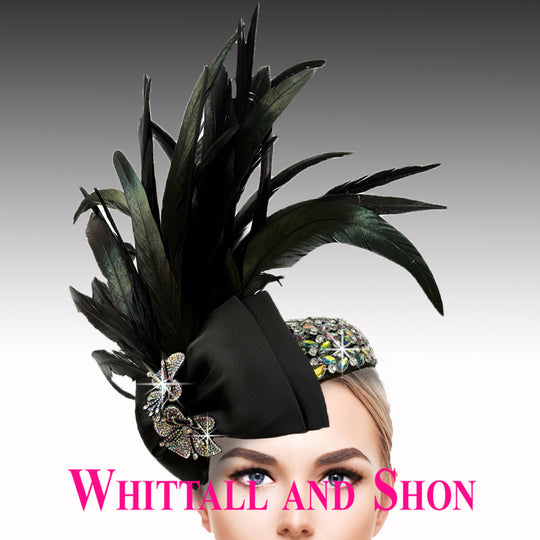 Tocado de cacatúa con plumas negras y ribete de cristal de Whittall &amp; Shon