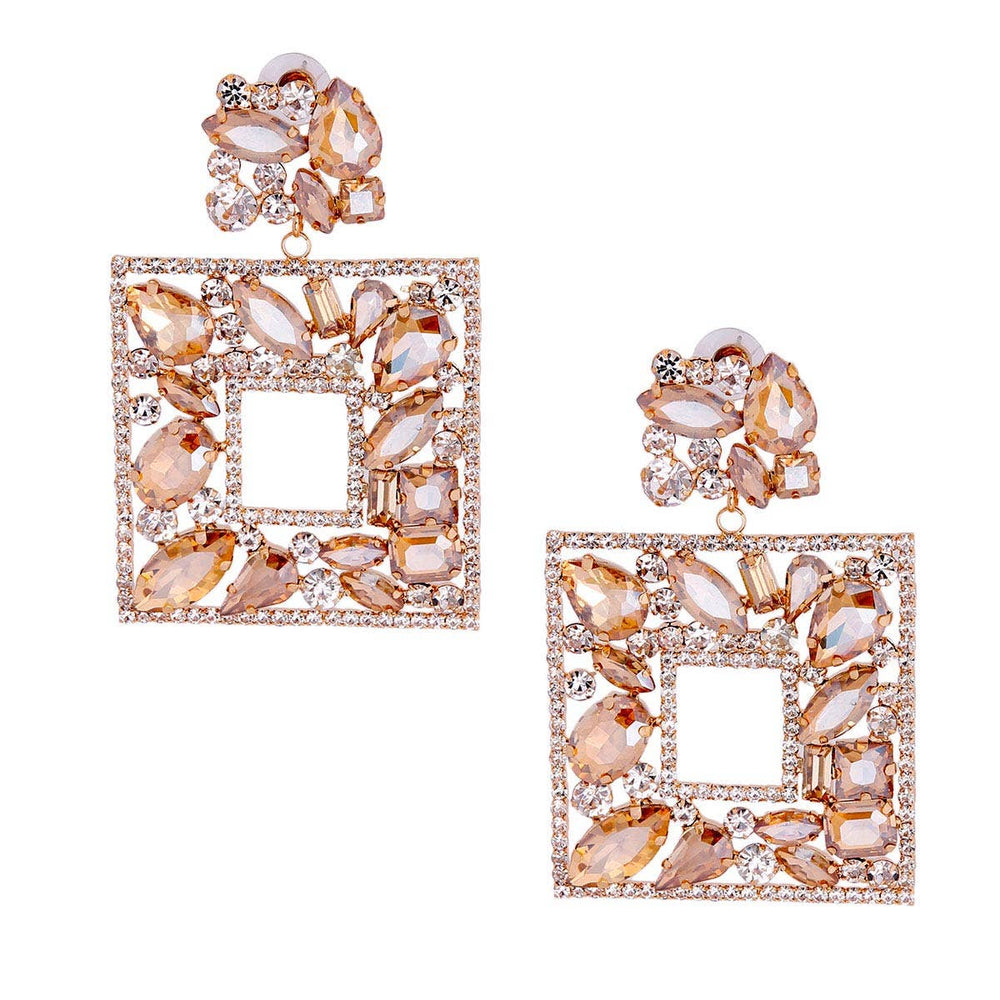 Elegant Topaz Crystal Square Earrings: Color / 3 inches / Gold