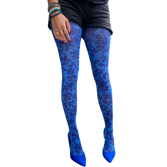 Blue Cornflower Printed Tights