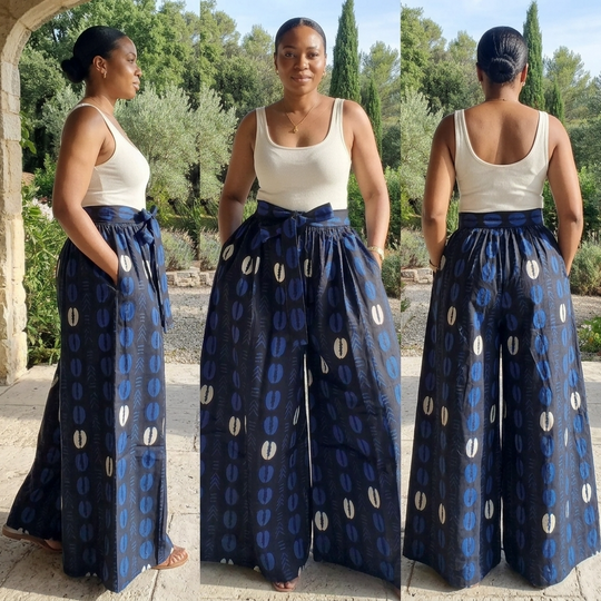 African Shell Print Palazzo Pants – Blue Multitone