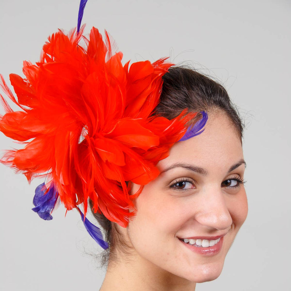 Goose Feather Fascinator Comb: Red+Purple