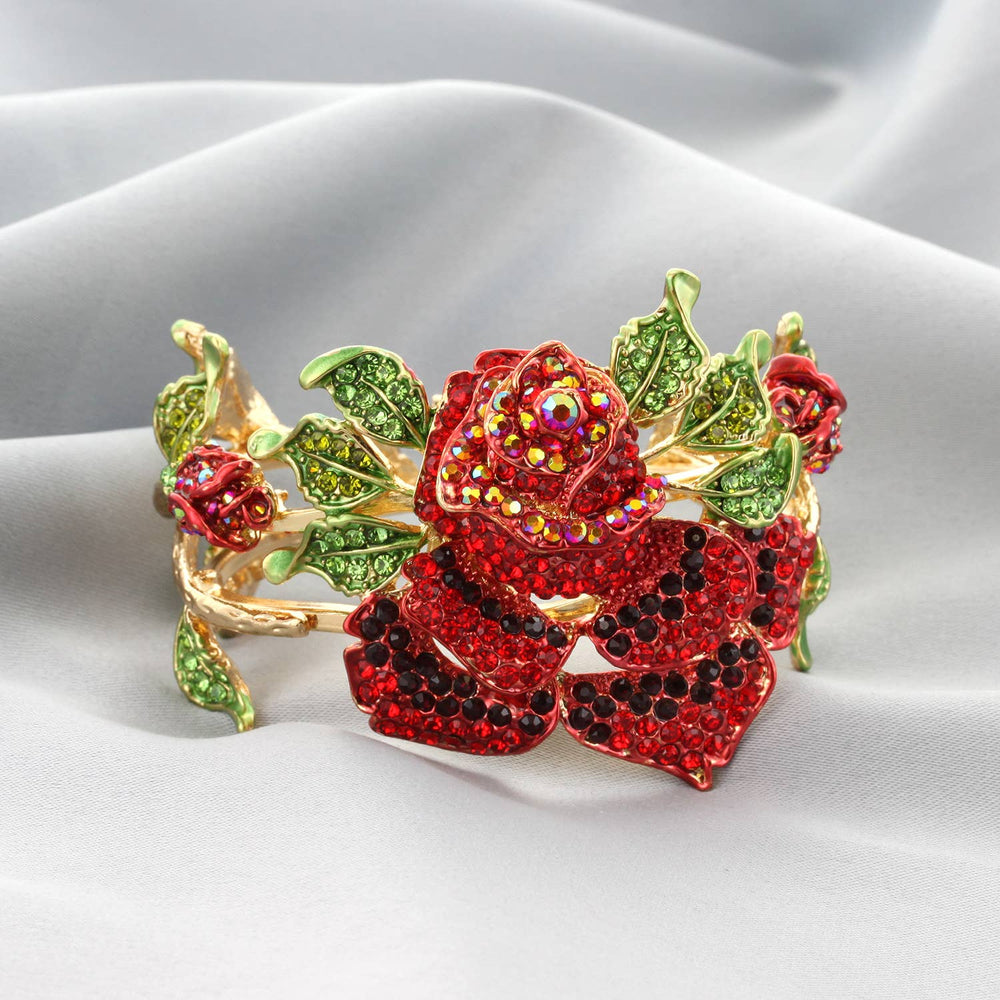 Oversized Rhinestone Pavé Rose Hinge Bracelet : Red Gold