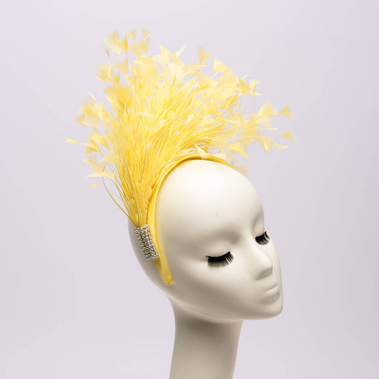 Feather Style Fascinator Headband: Yellow