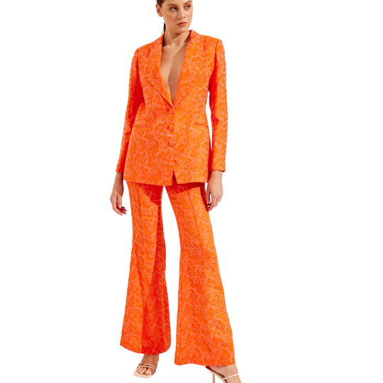 Brocade Print 2 Pc. Suit - Orange