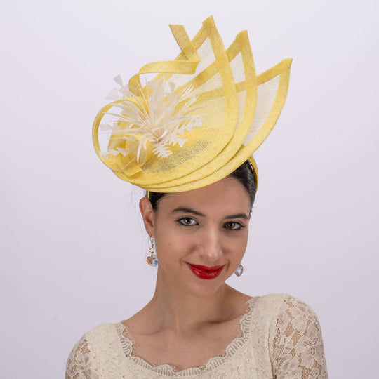 Tear Drop Cut Sinamay Fascinator: Yellow