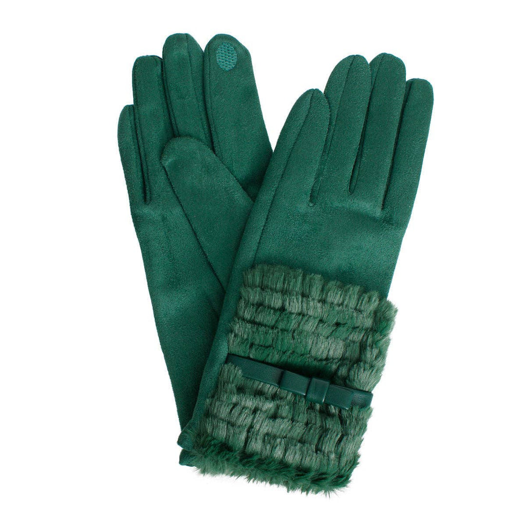 Gloves Green Ribbon Fur Winter Gloves